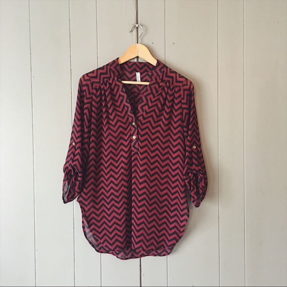 Auditions Tops - Purple & Black Chevron Print Popover top